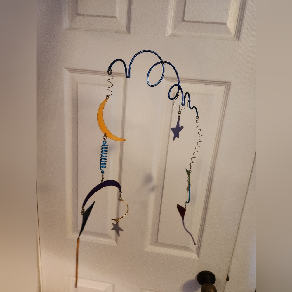 SOLD Mobile art metal for child's room - kites and stars